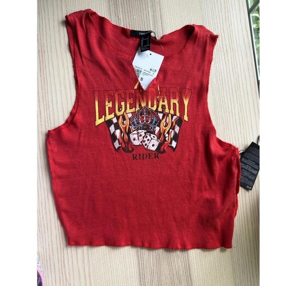 Forever 21 Tops - Forever 21 Womens Red Legendary Rider Graphic Cropped Muscle Tank Top Small NWT